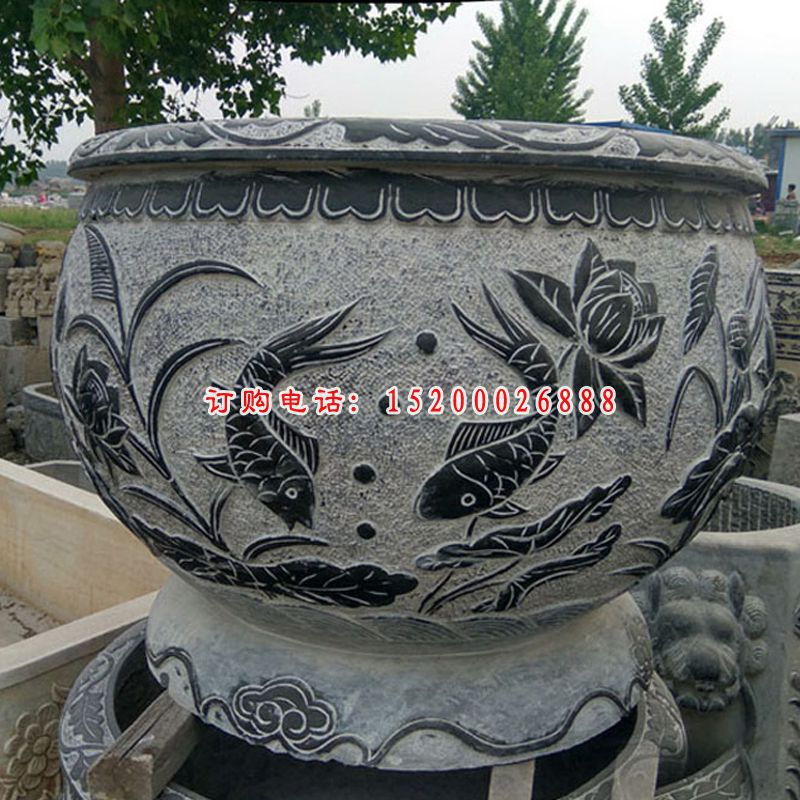 大理石年年有余花盆   石雕庭院景观摆件 (17)