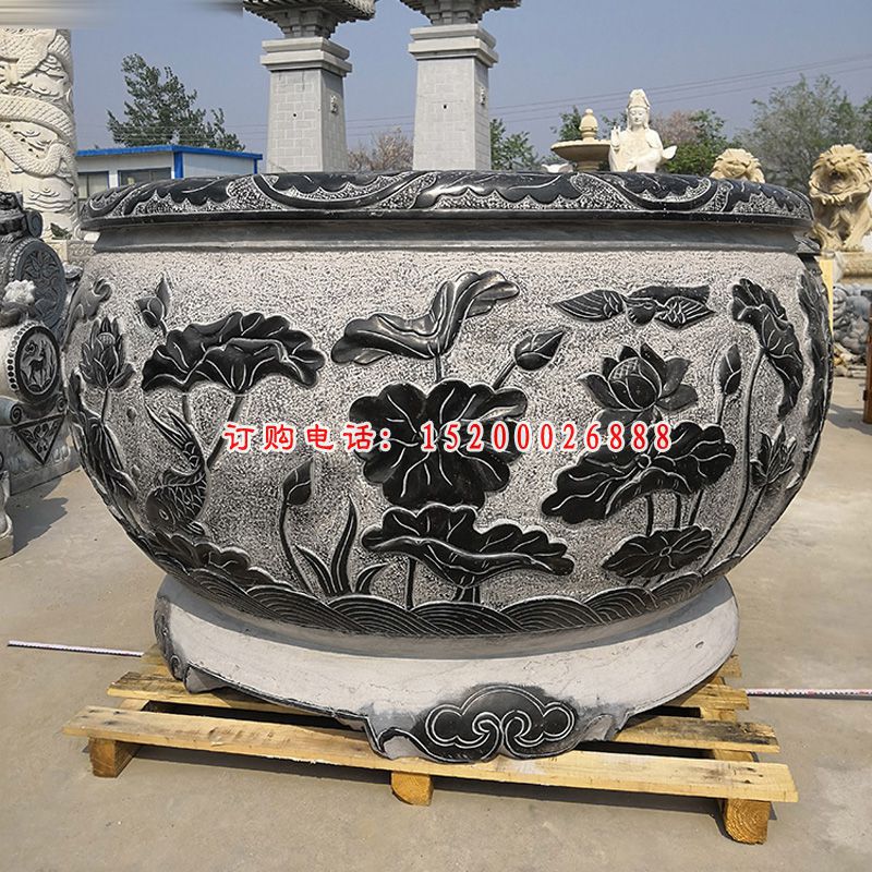 大型水缸石雕，青石鱼缸雕塑