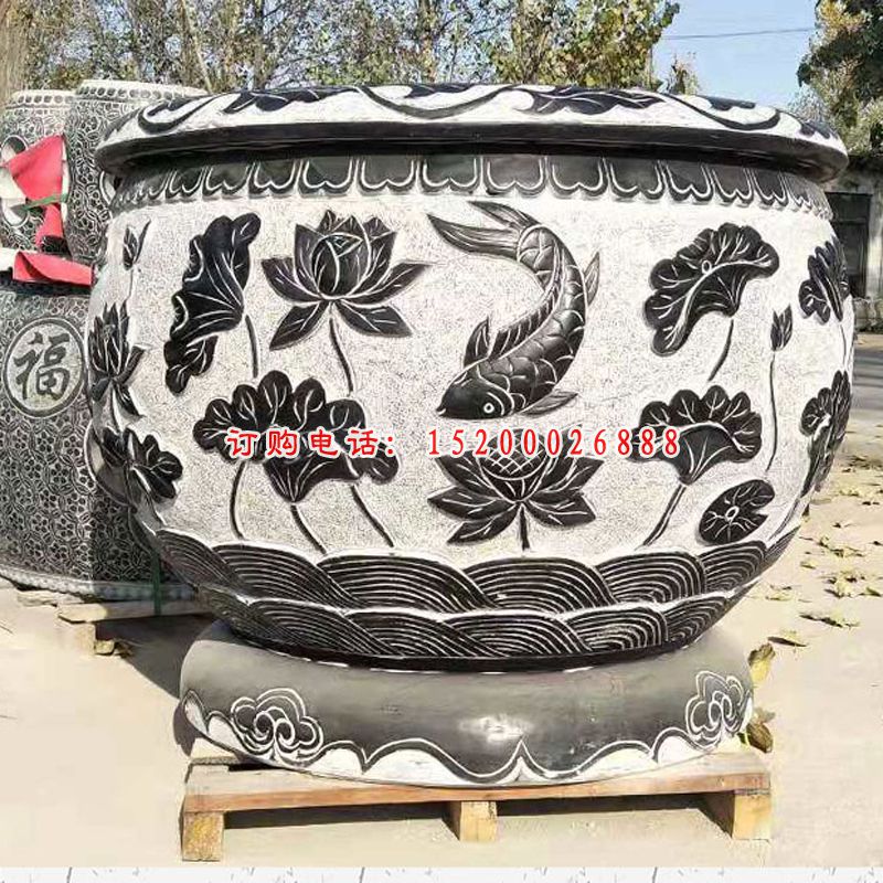 大理石年年有余花盆   石雕庭院景观摆件 (22)