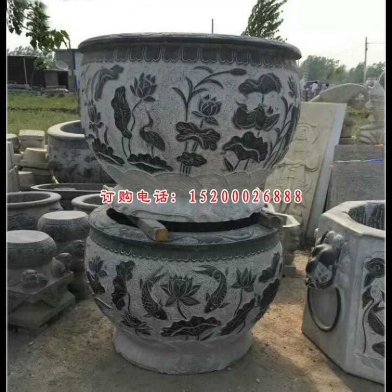 仿真圆形花盆公园景观雕塑，仿古石雕塑