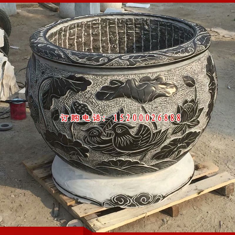仿古水缸雕塑，庭院景观石雕 (3)
