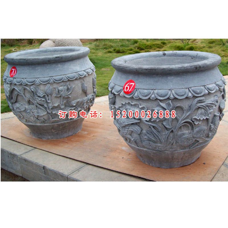仿古水缸雕塑，石雕水缸