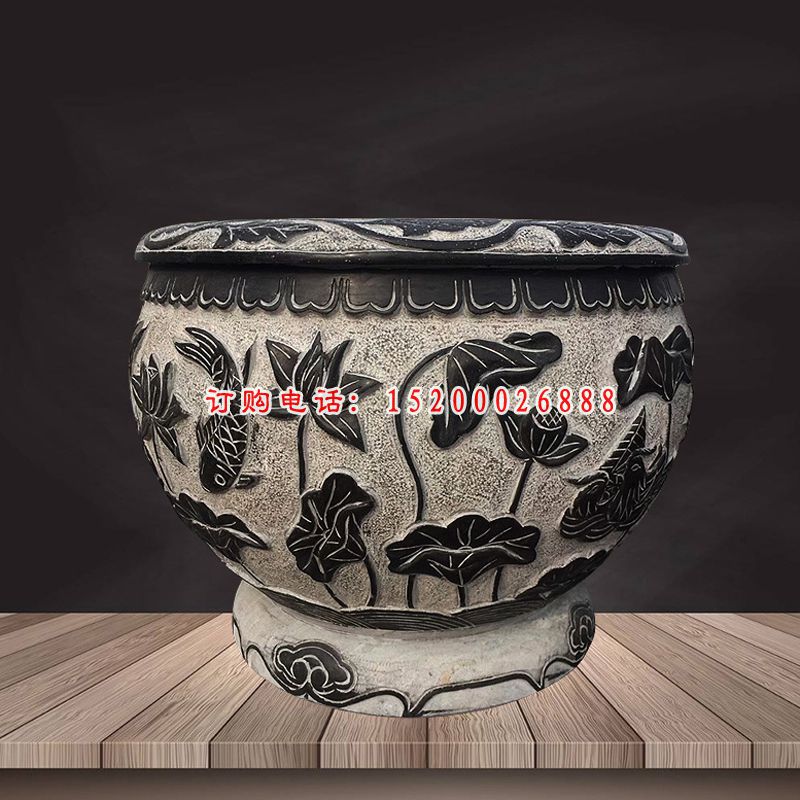 仿古水缸石雕，庭院景观摆件 (1)