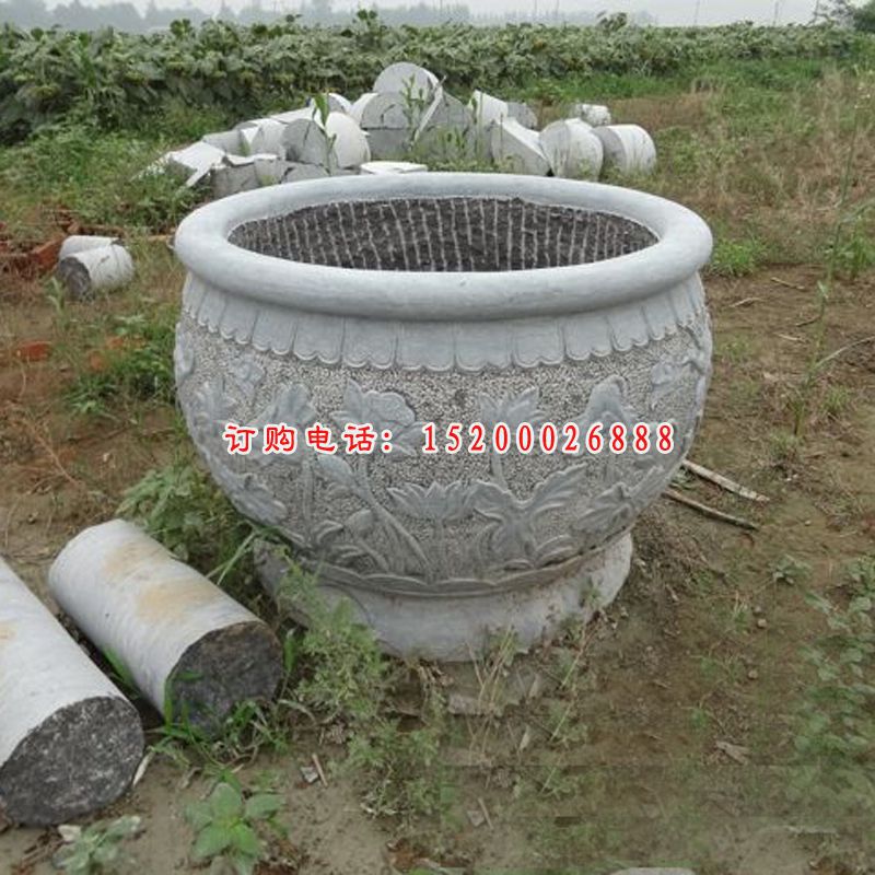 荷花花盆石雕，公园景观石雕