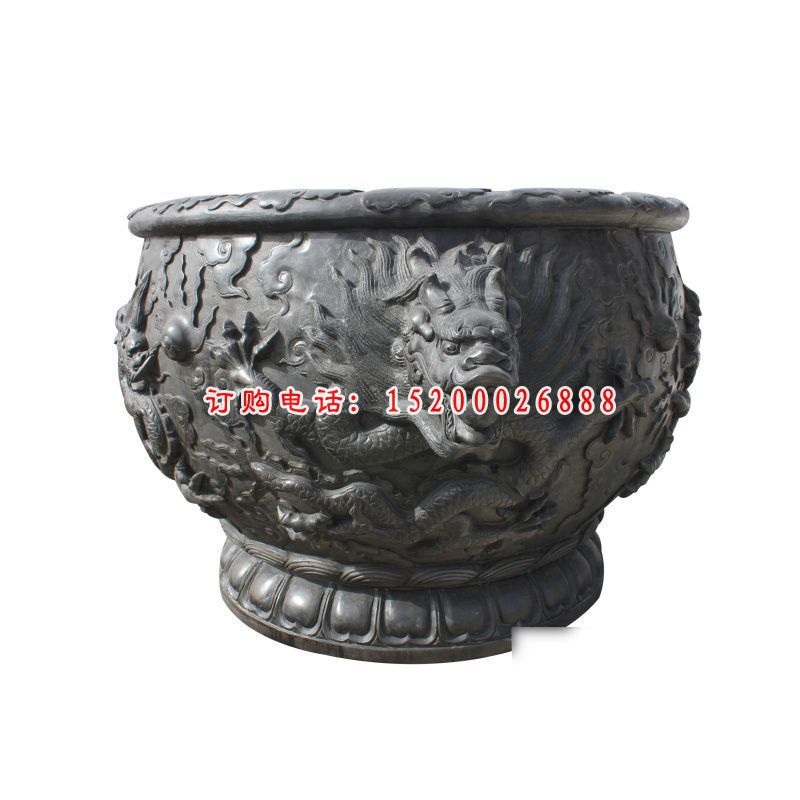 龙浮雕水盆，仿古石雕水缸 (1)