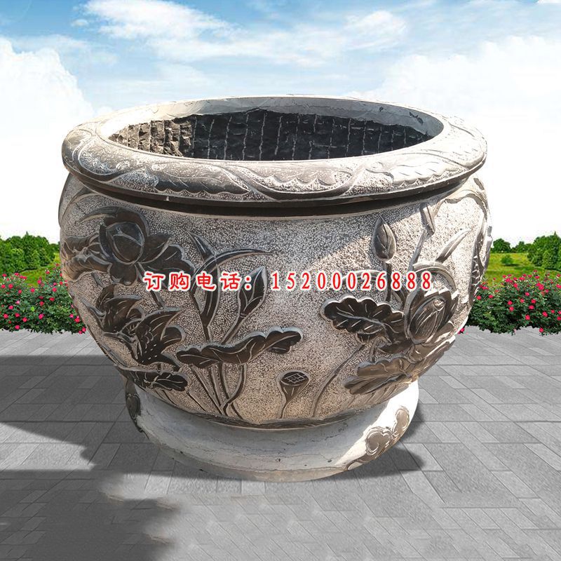 青石仿古花盆  石雕小区景观雕塑 (3)