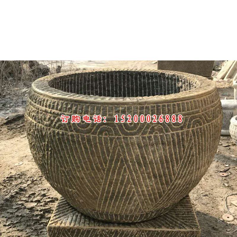 青石仿古水缸 庭院圆形水缸石雕 (4)