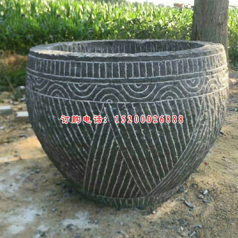 青石仿古水缸 庭院圆形水缸石雕