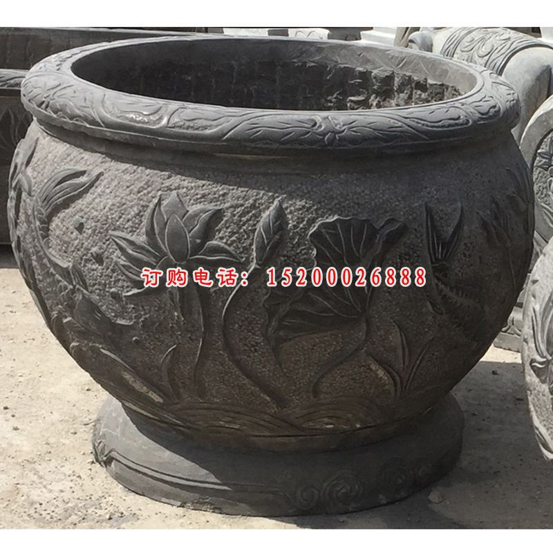 青石荷花花盆  石雕公园景观摆件