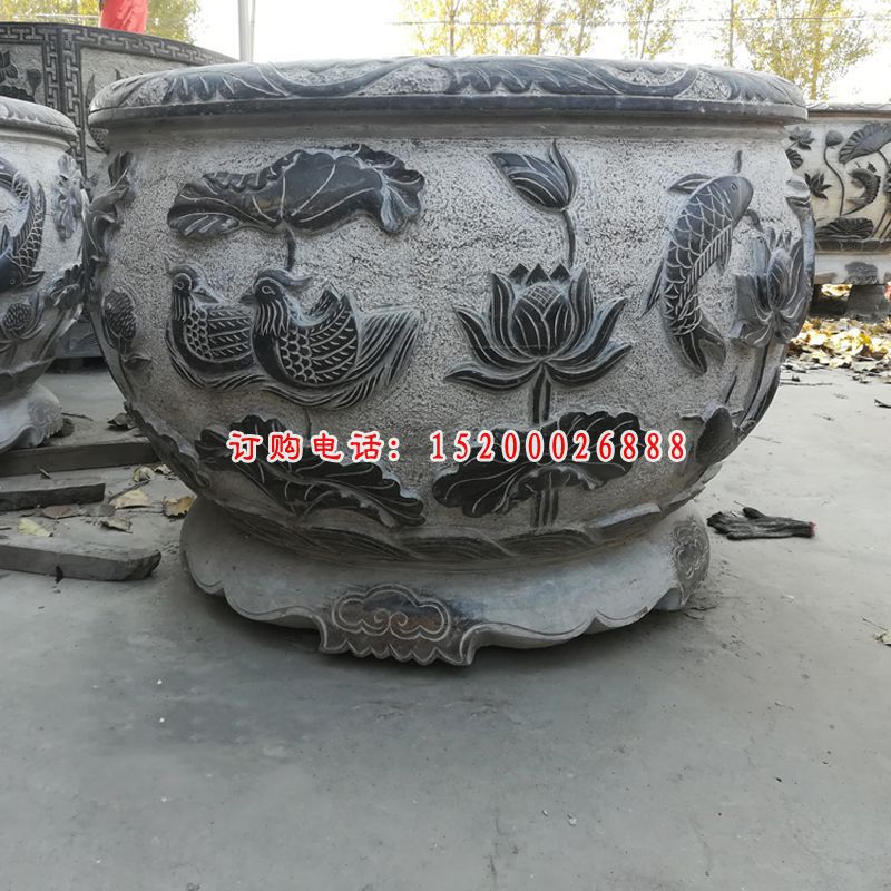 青石花盆   石雕小区景观雕塑 (2)
