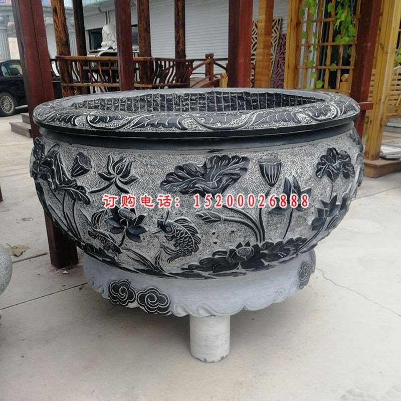 青石莲花花盆    石雕庭院景观雕塑 (2)