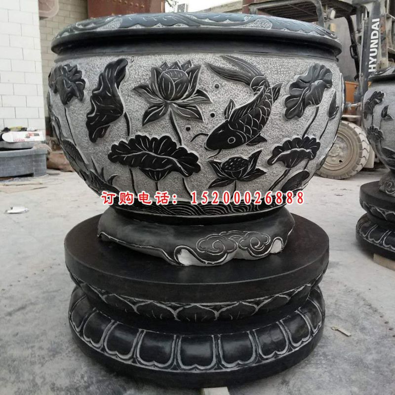 青石鲤鱼花盆   石雕影院景观雕塑 (4)