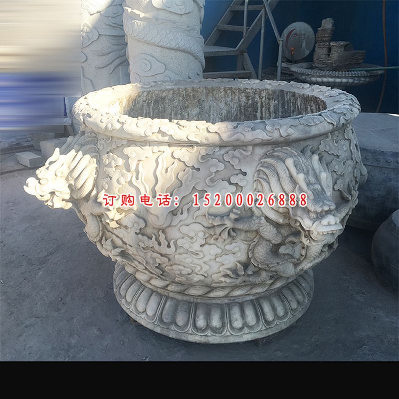 青石狮子水缸  石雕小区景观雕塑