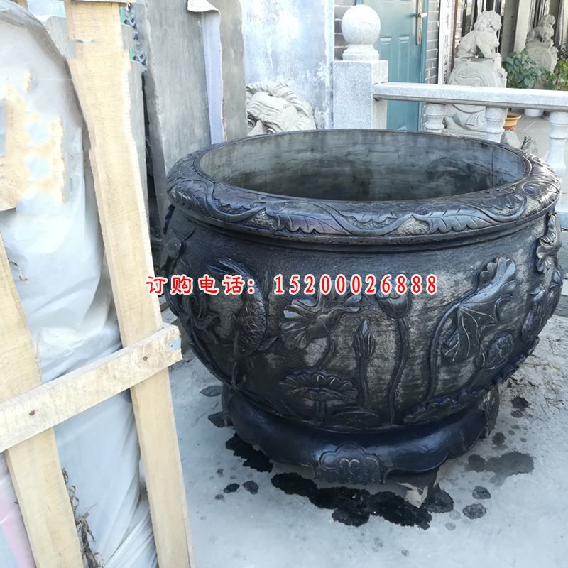 青石水缸  石雕小区景观雕塑