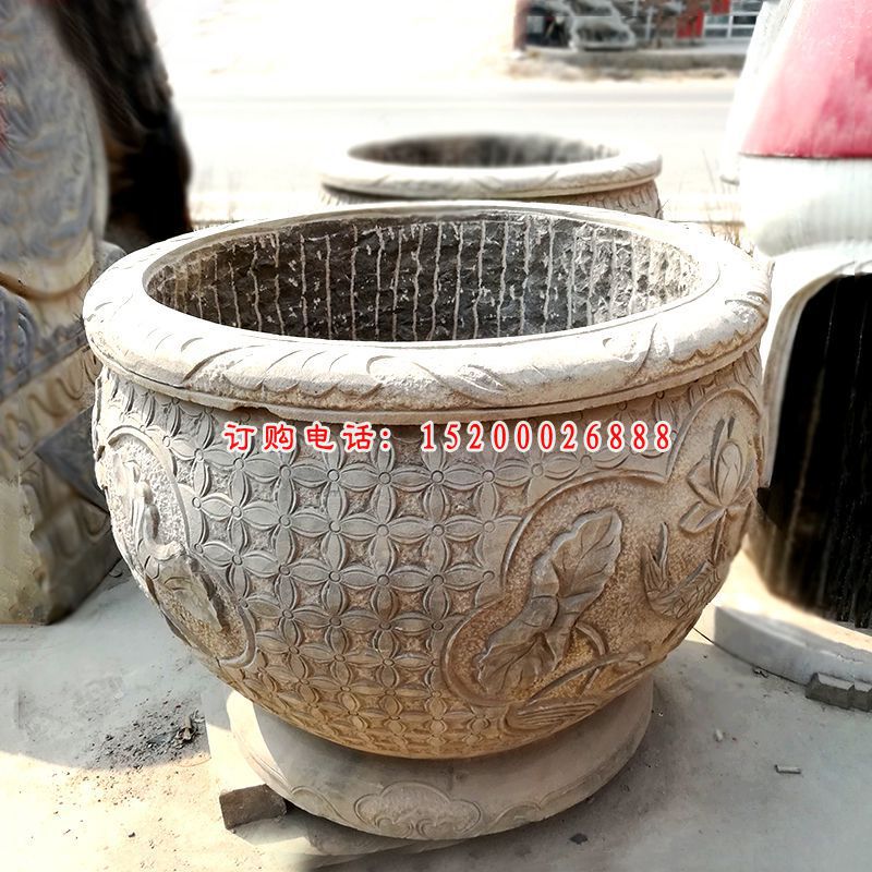 青石水缸 石雕小区景观雕塑