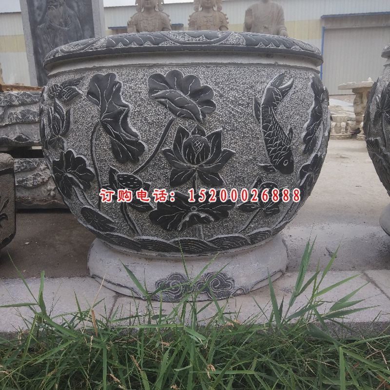 青石水缸雕塑，仿古石水盆 (4)