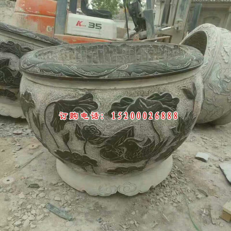 石雕鲤鱼花盆   大理石小区景观摆件