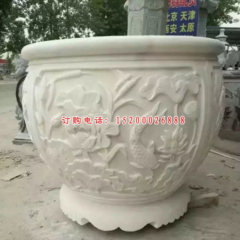 石雕水缸，汉白玉水缸石雕 (2)