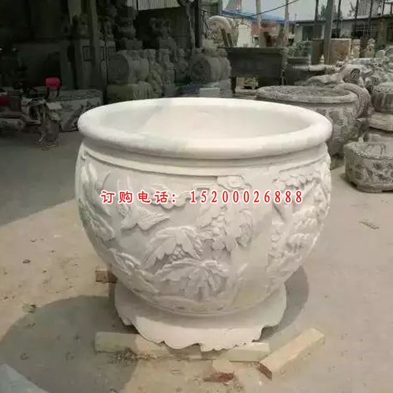 石雕水缸，汉白玉水缸石雕 (3)
