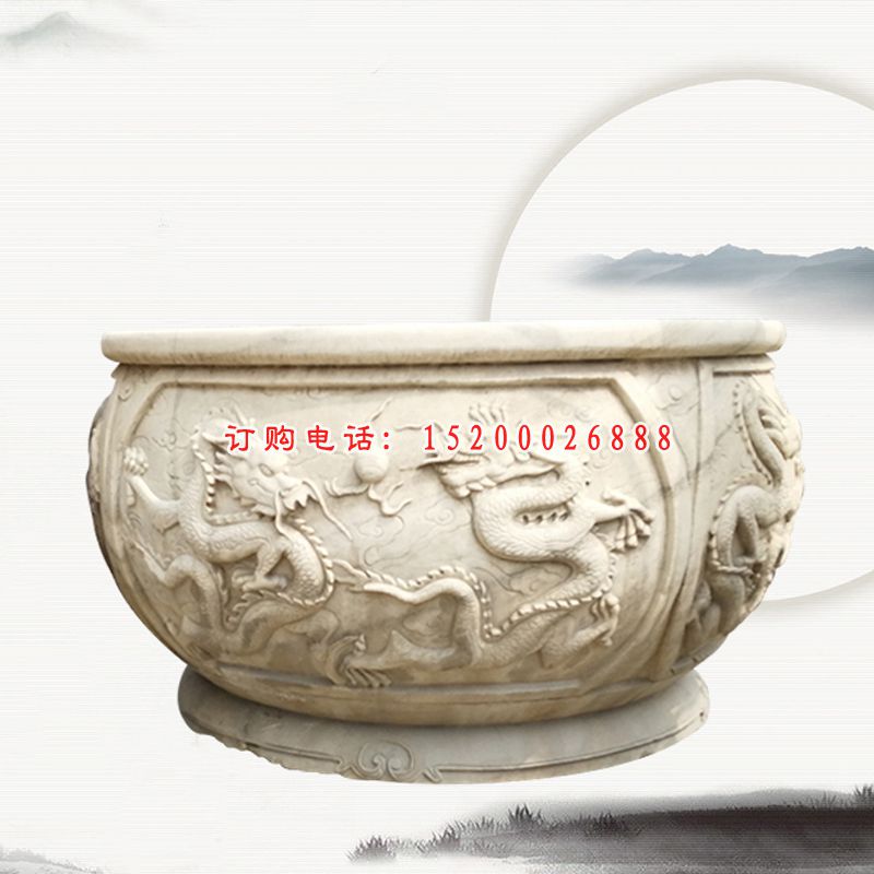 石雕仿古青龙水缸景观雕塑 (1)