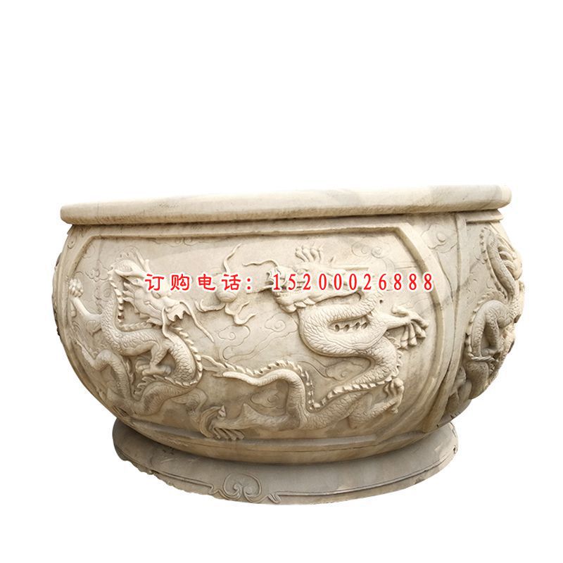 石雕仿古青龙水缸景观雕塑 (2)