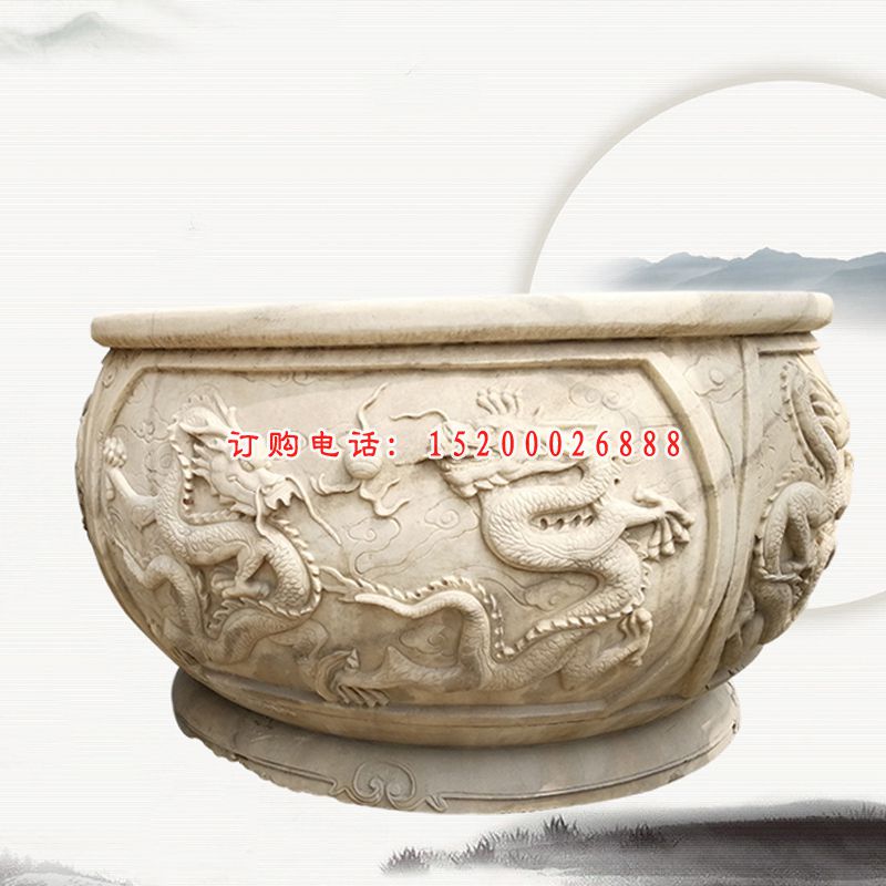 石雕仿古青龙水缸景观雕塑 (3)