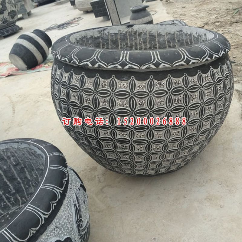 石雕水缸，圆形水缸雕塑
