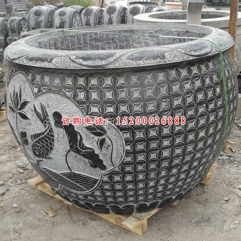 石雕水缸，青石水缸雕塑