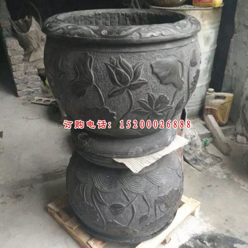 石水缸，仿古石水缸雕塑 (2)