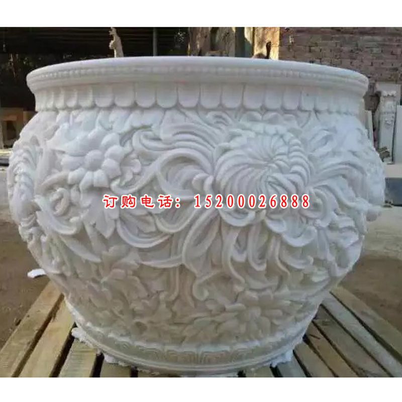 石水缸，汉白玉花纹石水缸