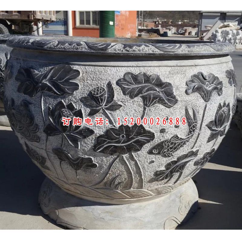 石水缸，青石水缸，仿古石水缸雕塑 (3)