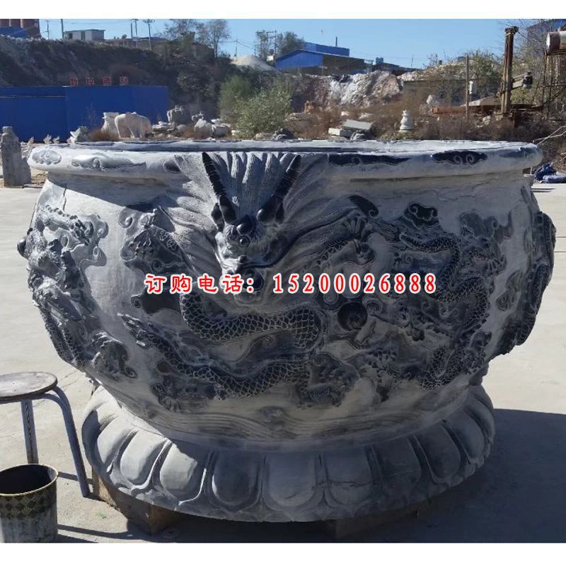石水缸，青石水缸，仿古石水缸雕塑 (2)