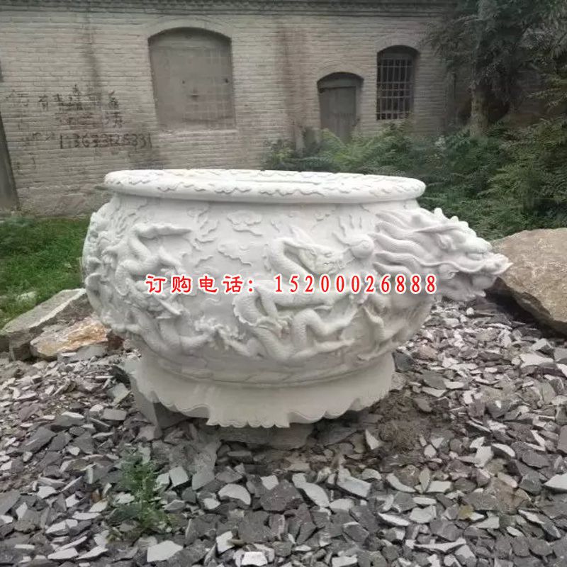 石水缸，汉白玉水缸雕塑 (1)