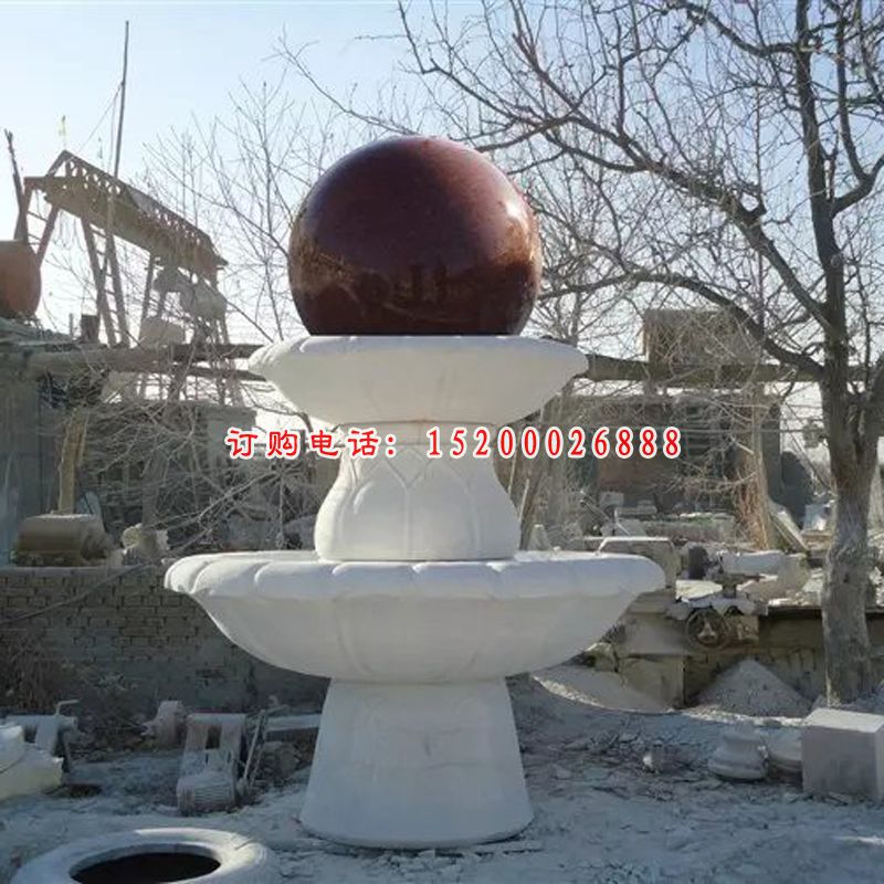 风水球石雕，汉白玉风水球雕塑 (2)