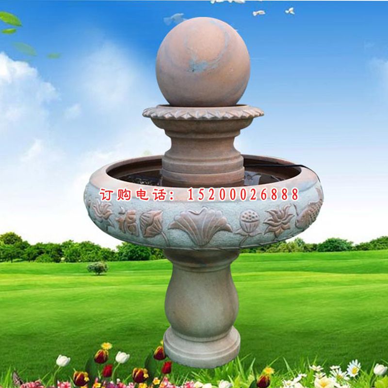 大理石双层风水球   石雕小区摆件 (2)