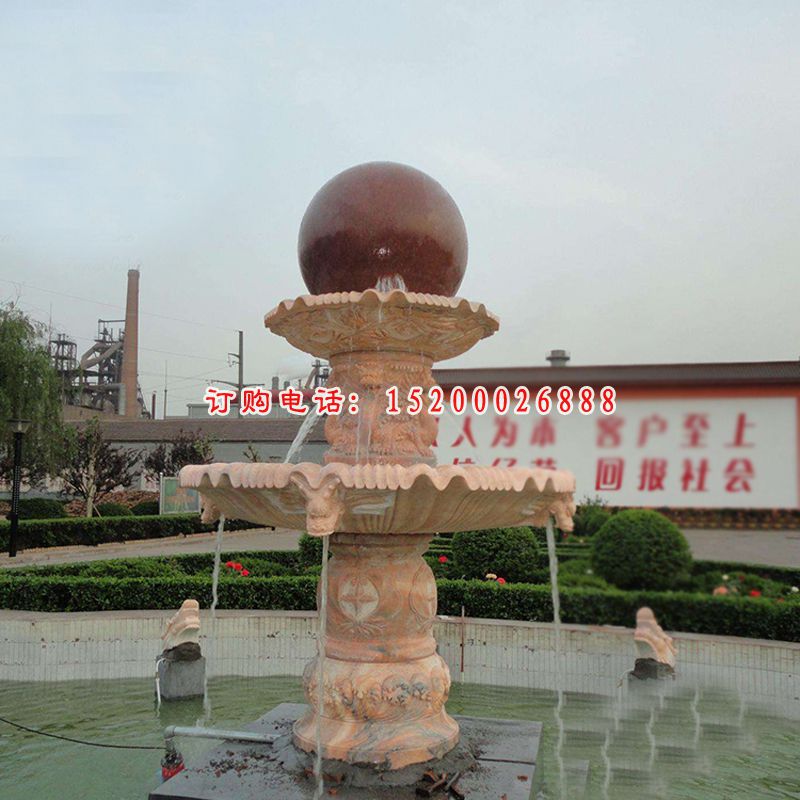 大理石双层风水球  石雕小区景观摆件 (7)
