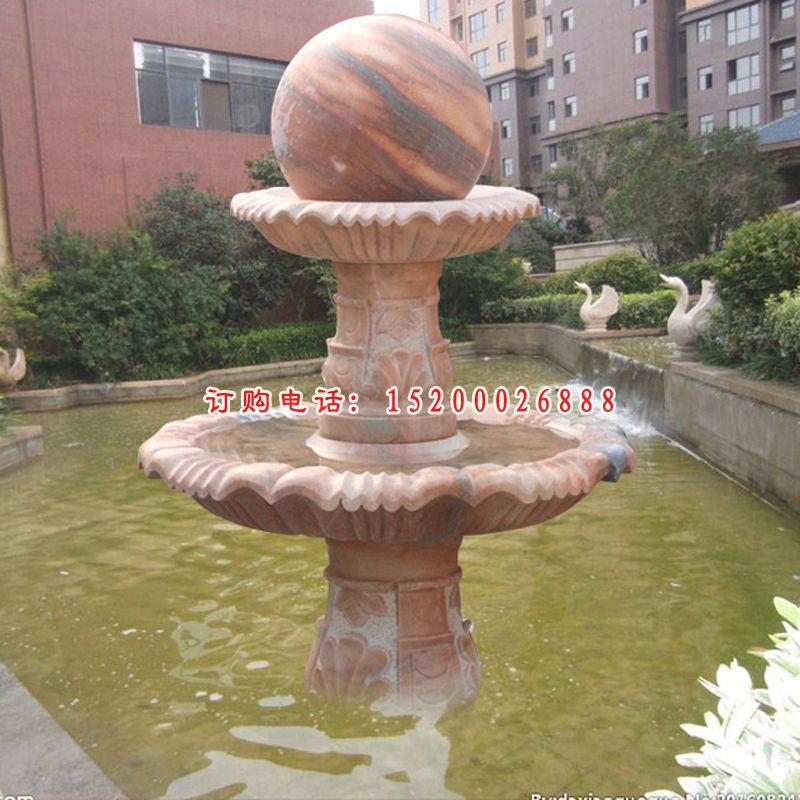 大理石小型双层风水球  石雕小区景观摆件 (3)