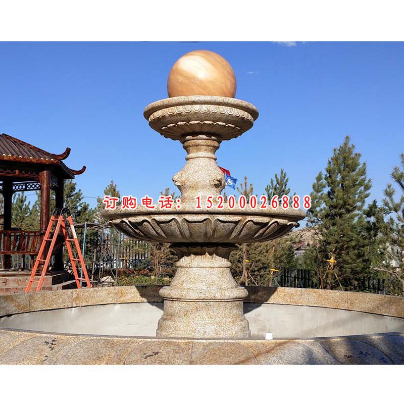 大理石小型双层风水球  石雕小区景观摆件 (2)