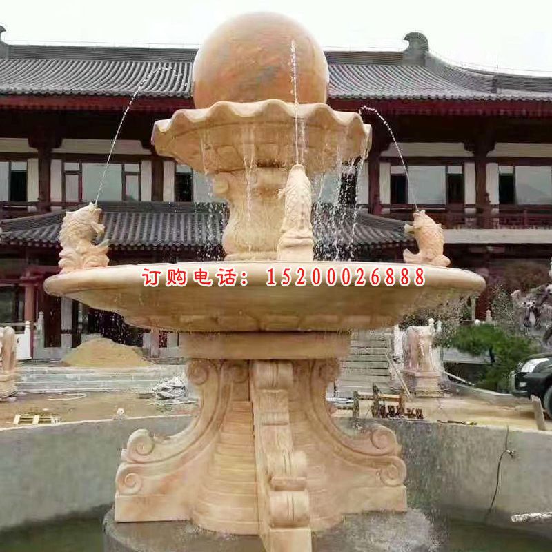 风水球喷泉，石雕鱼喷泉