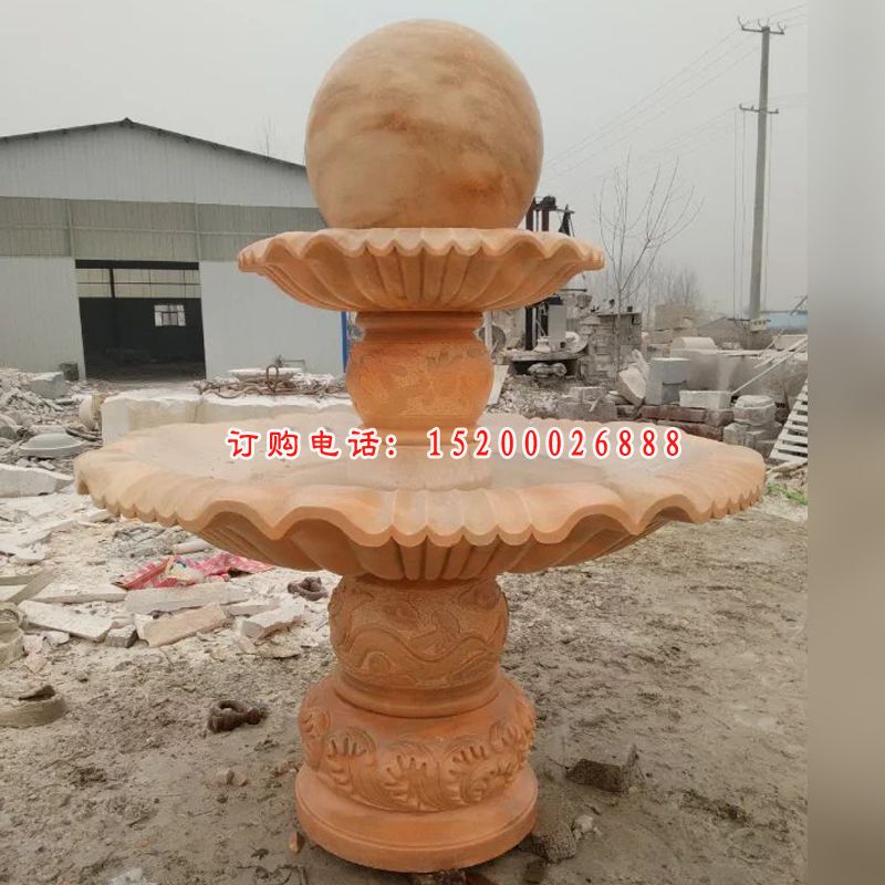 风水球石雕，晚霞红风水球 (3)