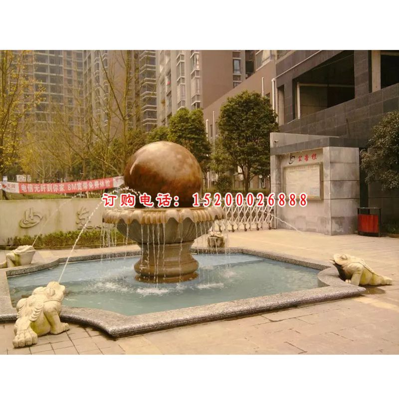 风水球石雕，晚霞红风水球喷泉雕塑 (2)
