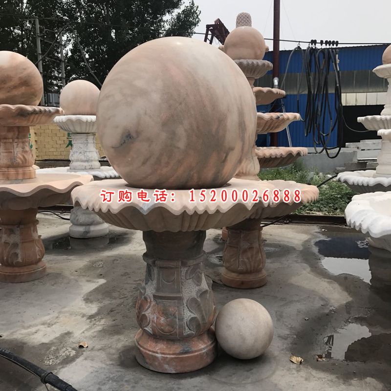 风水球石雕，晚霞红景观雕塑 (2)