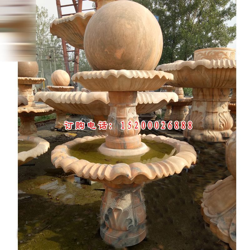 风水球石雕，晚霞红景观石雕 (2)