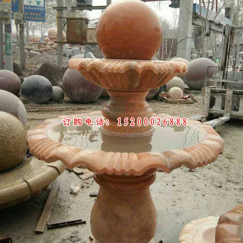 公园景观石雕，晚霞红风水球喷泉雕塑
