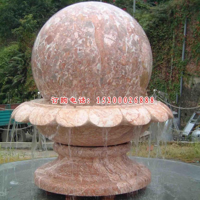 莲花风水球石雕 晚霞红风水球雕塑 (1)