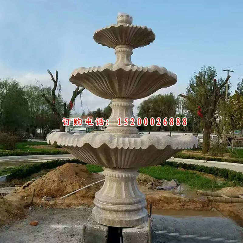 四层风水球石雕晚霞红风水球喷泉 (3)