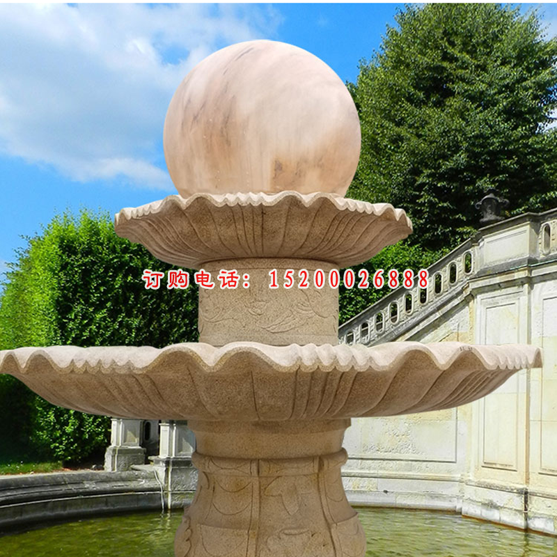 晚霞红风水球  石雕公园景观雕塑 (1)
