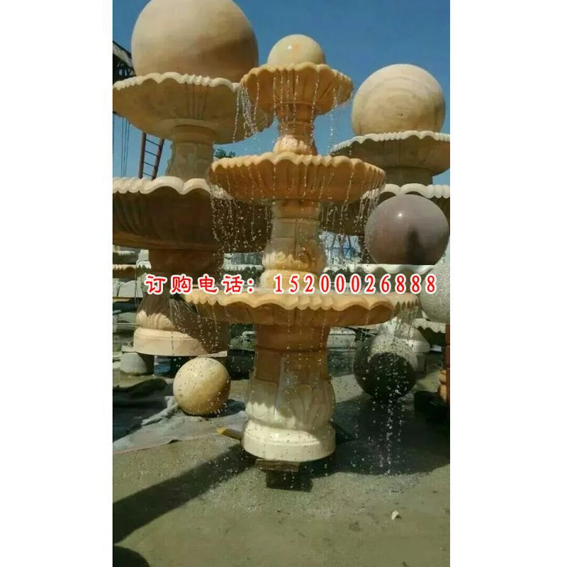 晚霞红风水球雕塑，风水球喷泉石雕 (2)