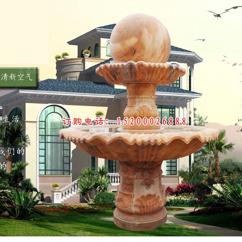 晚霞红风水球喷泉，景观喷泉石雕