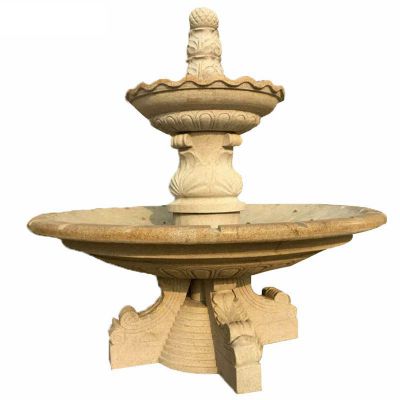 黄锈石花盆雕塑，双层石喷泉